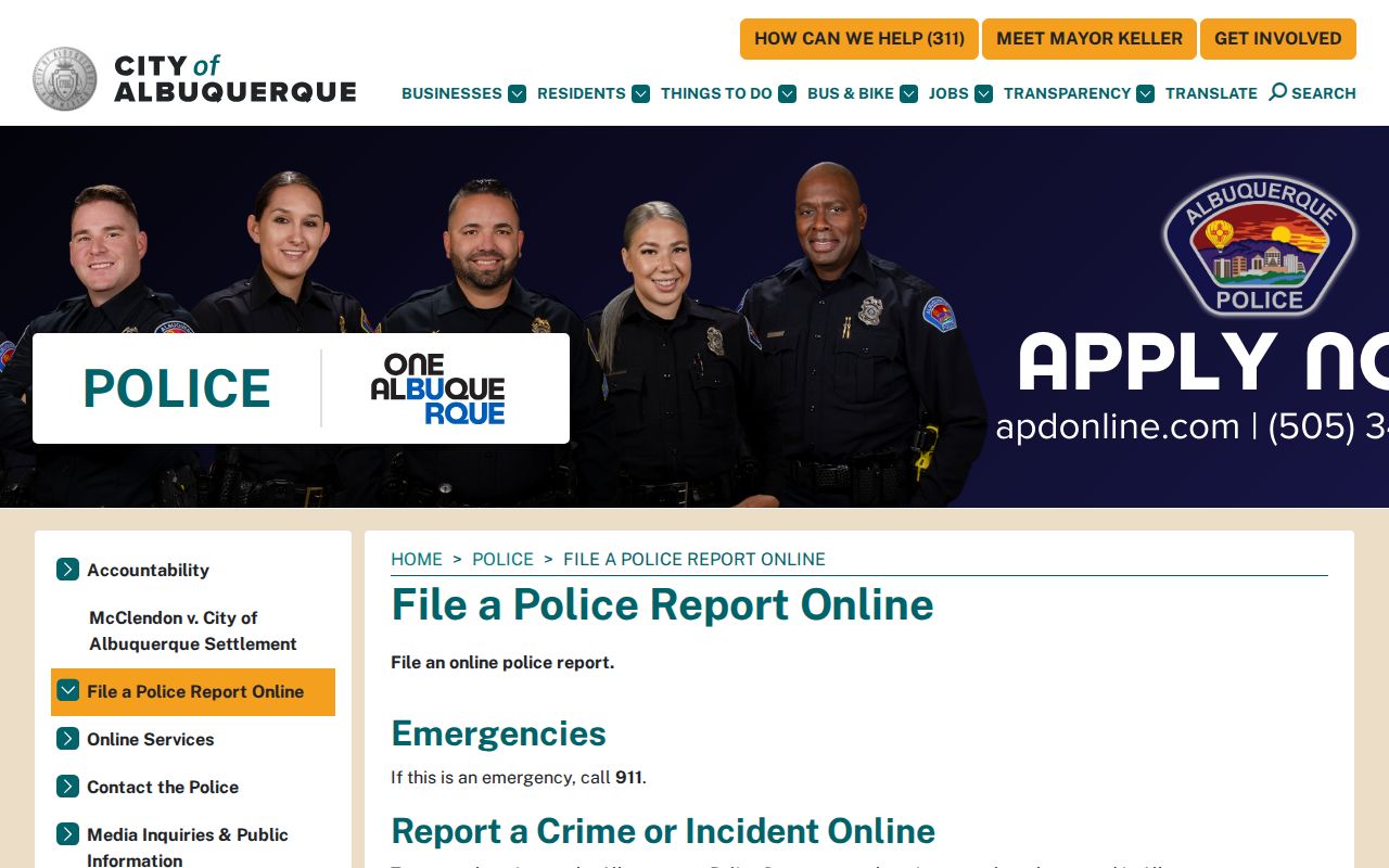 Albuquerque criminal records and APD online police reporting options