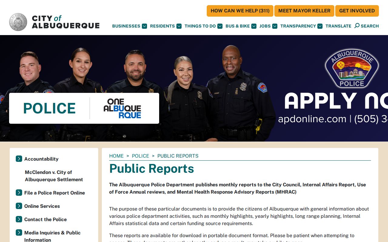 Albuquerque criminal records context in APD published reports