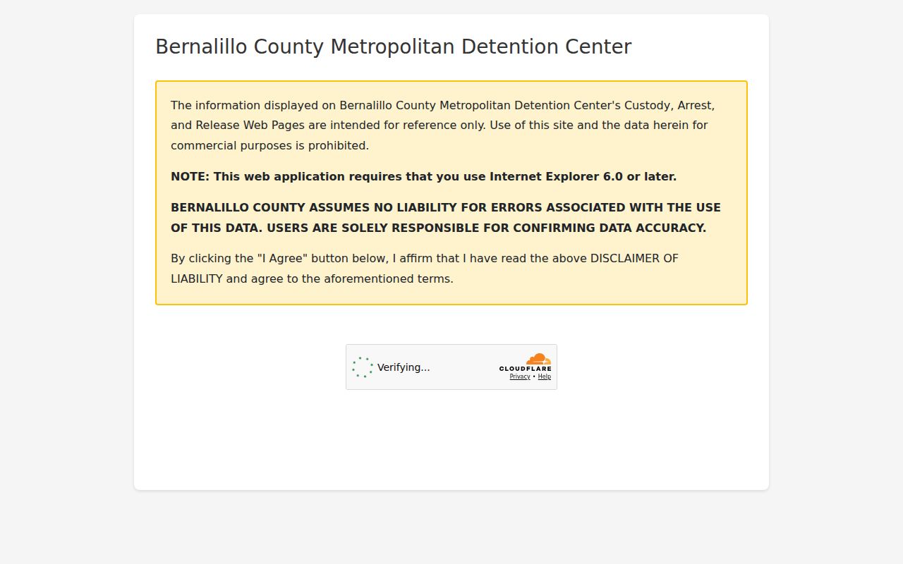 Bernalillo County arrest record custody list screen