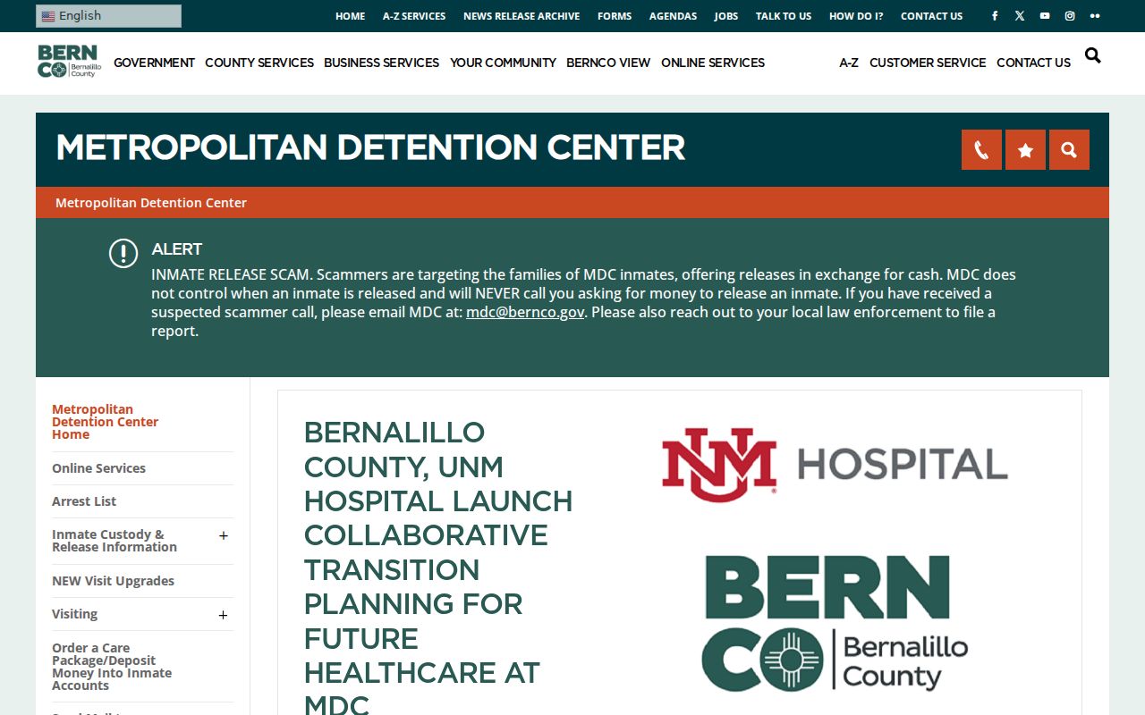 Bernalillo County arrest lookup at Metropolitan Detention Center
