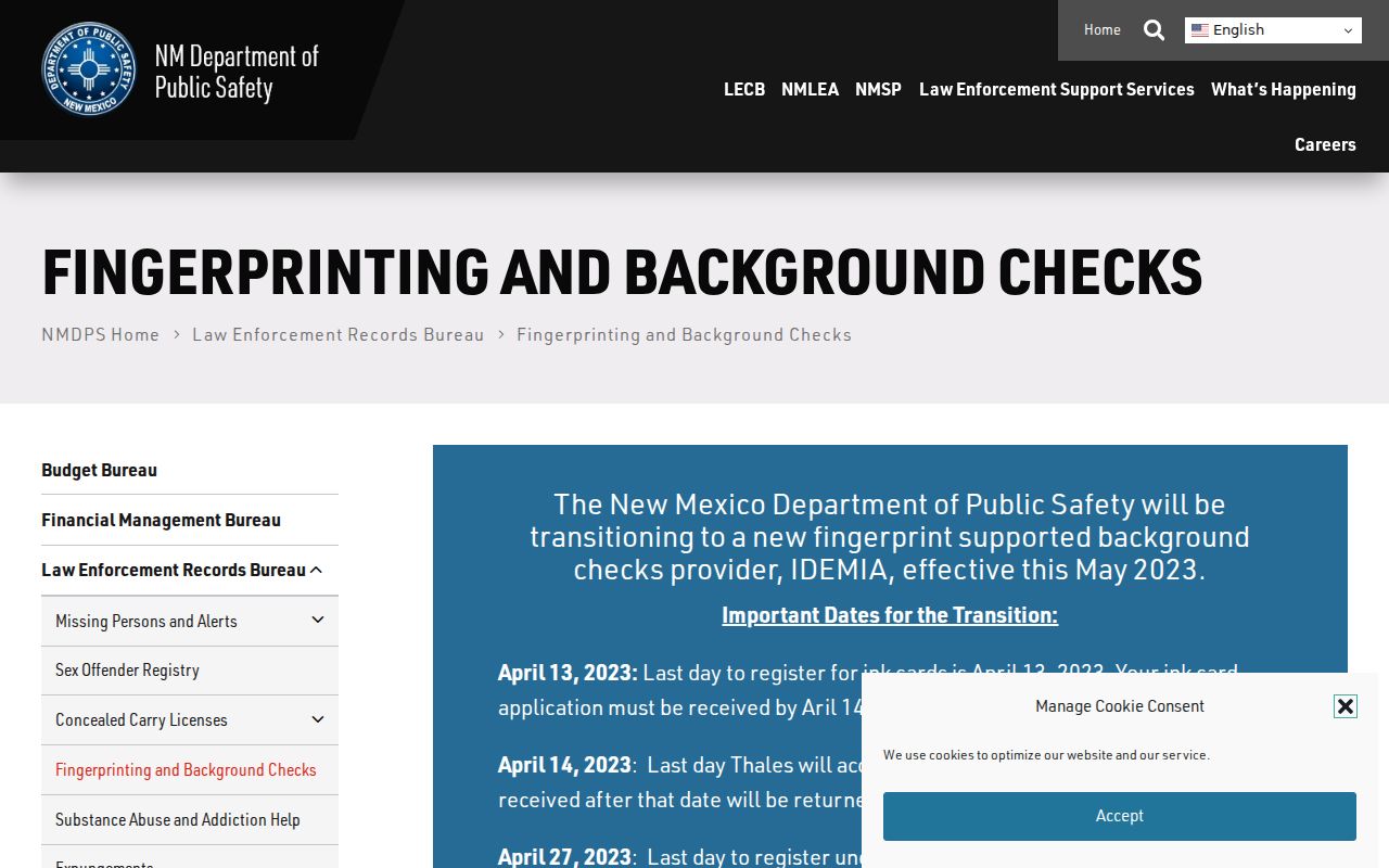 Bernalillo County criminal history NMDPS background check instructions
